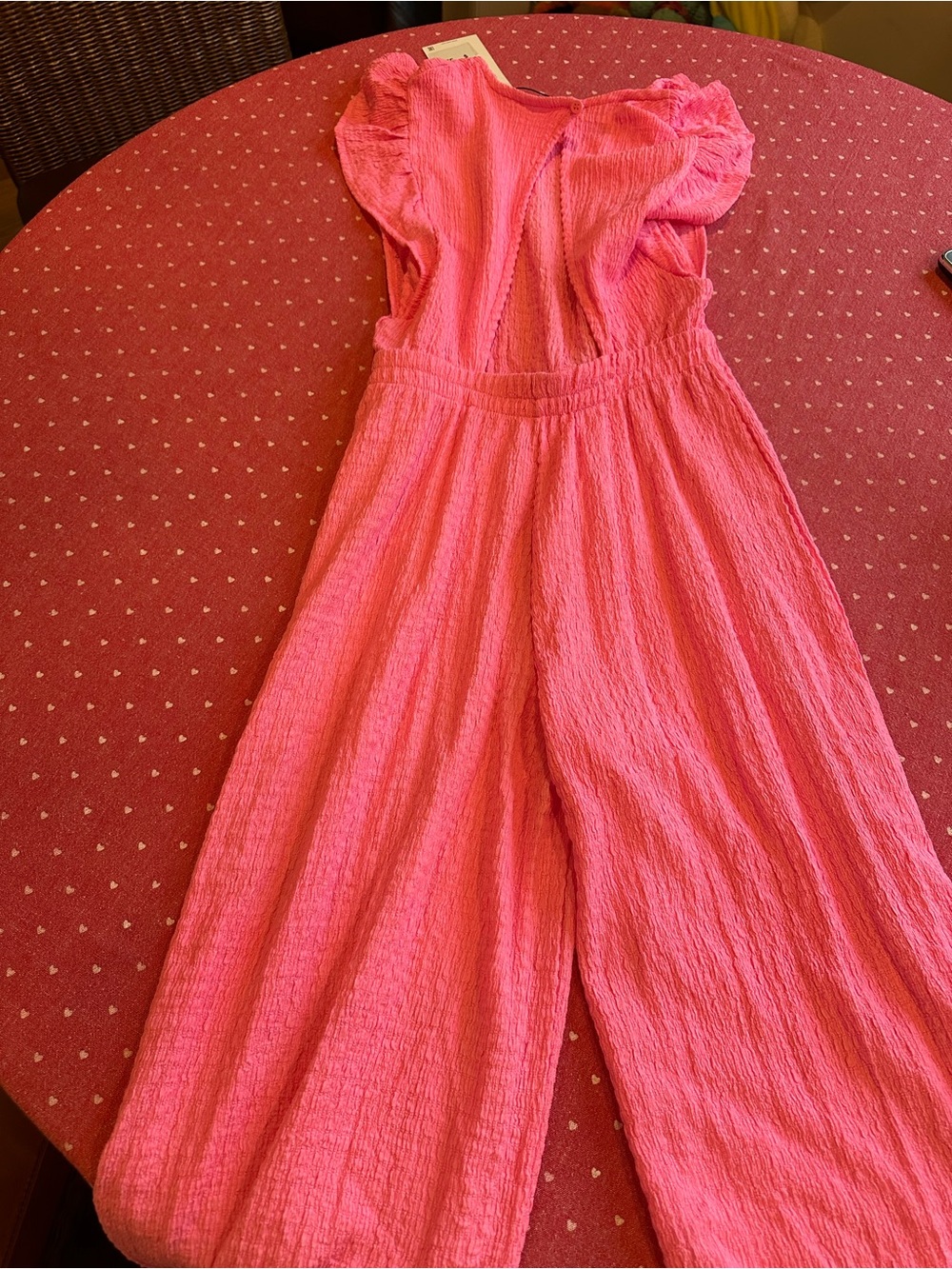 New with tags! Girls Zara Bright Pink Ruffle-Sleeve Wide-Leg Jumpsuit- 11/12
